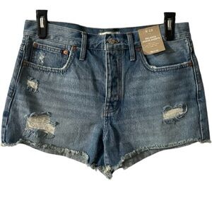 NWT Madewell Jean Shorts,Relaxed Denim, Button Fly, Sz Waist 28,Grunge, mid rise